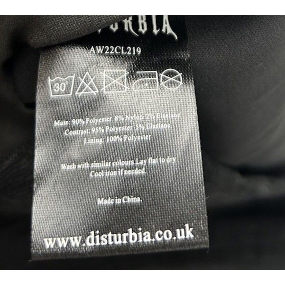 Disturbia Black Zip Corduroy Coffin Embroidered mini Dress Size 12 Bonus Top - Picture 9 of 15